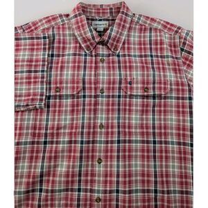 Carhartt Shirt Mens XL Red Plaid Relaxed Fit Short Sleeve Button Down